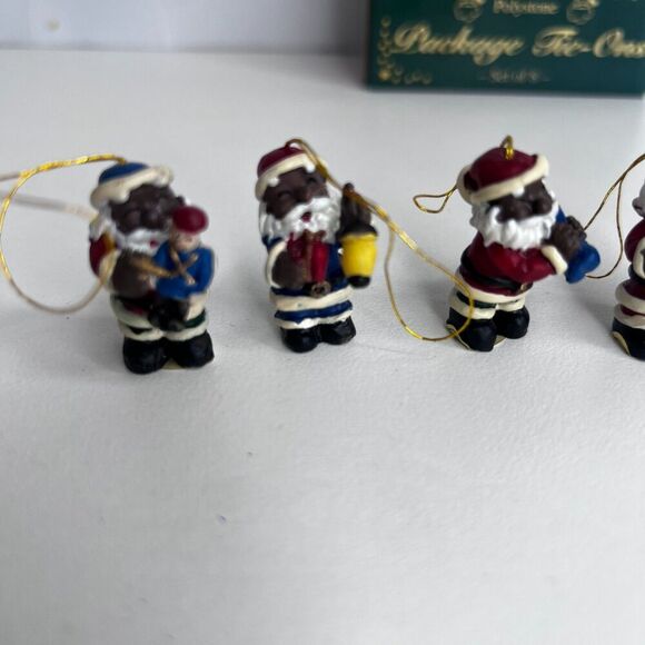 Set of 8 NEW Miniature 1” Christmas Ornaments Package Tie - Ons Black Santa - Picture 7 of 13
